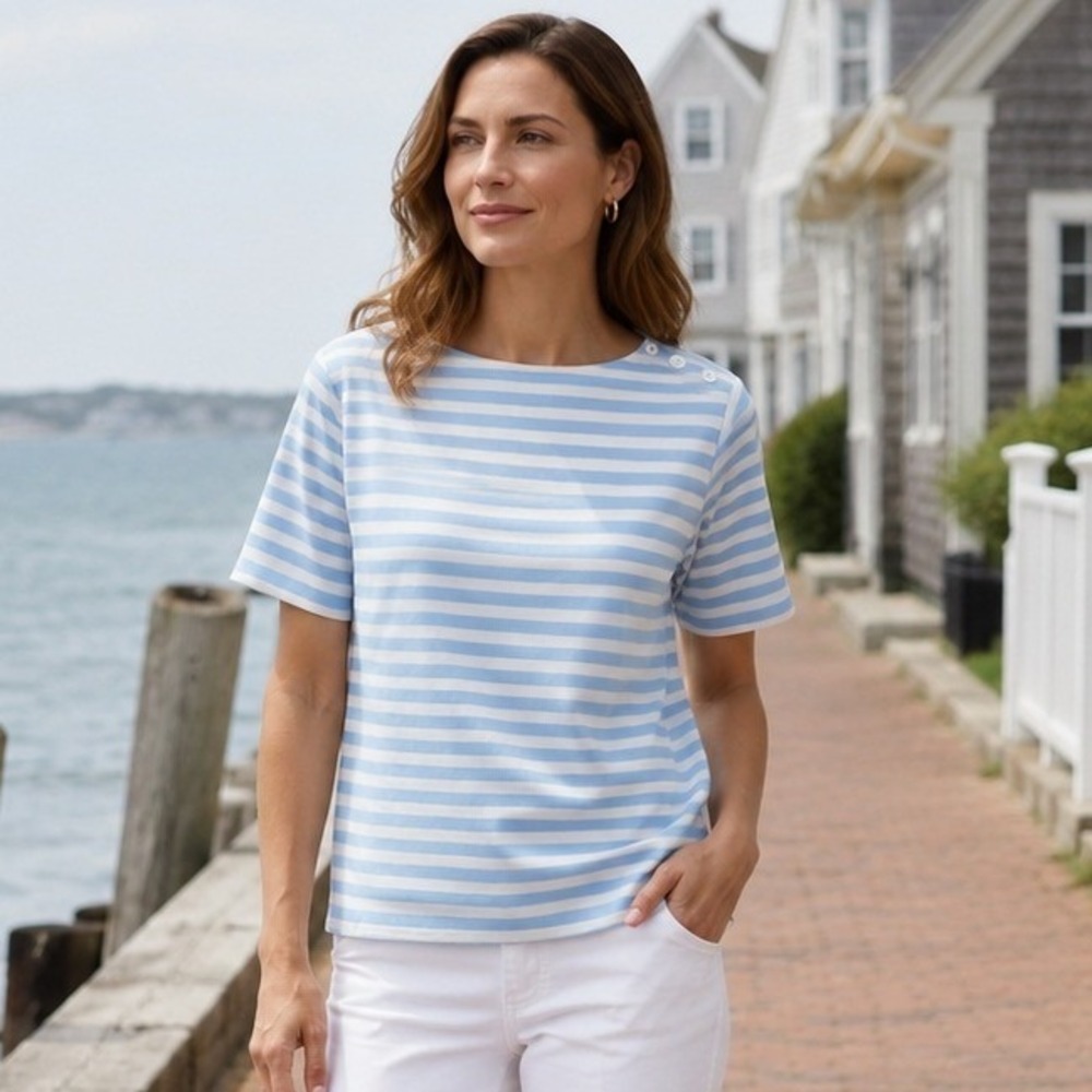 Ralph Lauren Womens Silk Breton Top 6 Blue White Striped Nautical Coastal Preppy